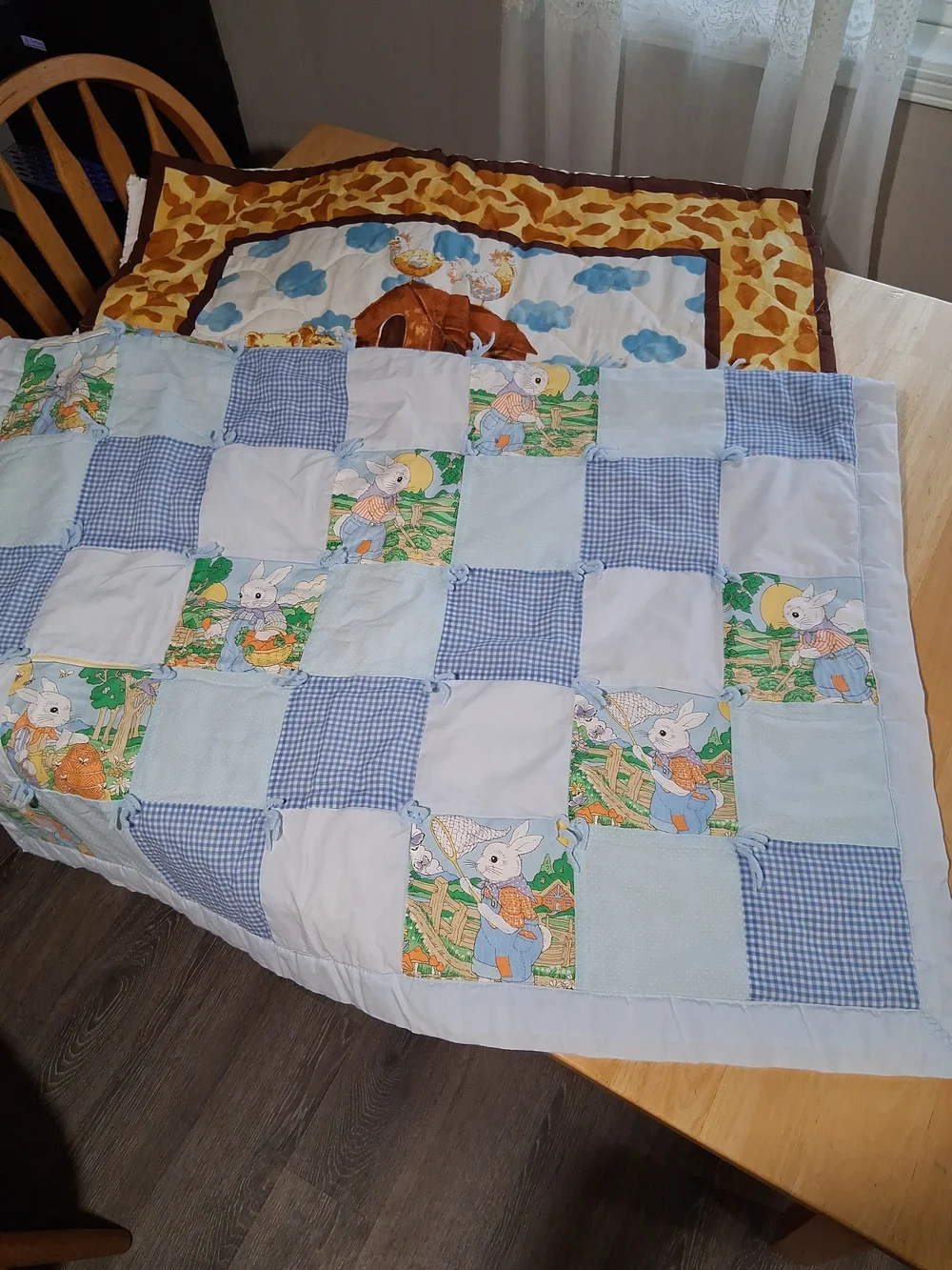Handmade Blue Bunny Patchwork Baby Quilt Plus Noahs Ark Crib Quilts